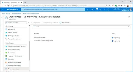 Das Registrieren der Resource-Provider für AKS. (Bild: Drilling / Microsoft)