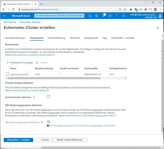 Das Einrichten des primären Knotenpools. (Bild: Drilling / Microsoft)