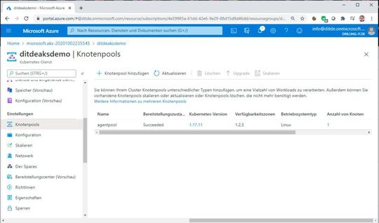 Der primäre Knotenpool im Azure-Portal. (Bild: Drilling / Microsoft)