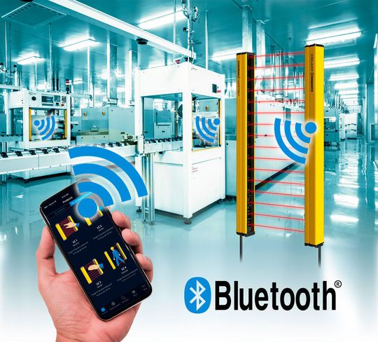 YBES Sicherheits-Lichtvorhänge von Contrinex verfügen über eine Bluetooth BLE-Schnittstelle zur Konfiguration und Überwachung per Smartphone oder Tablet. YBES Sicherheits-Lichtvorhänge von Contrinex verfügen über eine Bluetooth BLE-Schnittstelle zur Konfiguration und Überwachung per Smartphone oder Tablet.