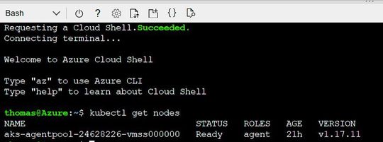  Zum Überprüfen der Verbindung zum AKS-Cluster kann man das Kommando … kubectl get nodes.