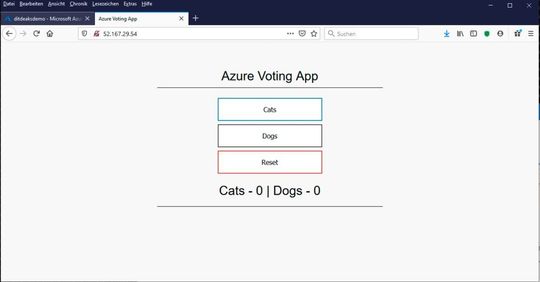 Erfolgreiche Bereitstellung der Voting-App auf einem AKS-Cluster. (Bild: Drilling / Microsoft).