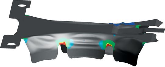 Simulation in Stampack: the software allows Fütterer to analyze and predict material flow, formability, wrinkles and surface defects. Simulation in Stampack: the software allows Fütterer to analyze and predict material flow, formability, wrinkles and surface defects.