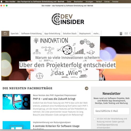 The site Dev-Insider as a rudimentary Progressive Web App.