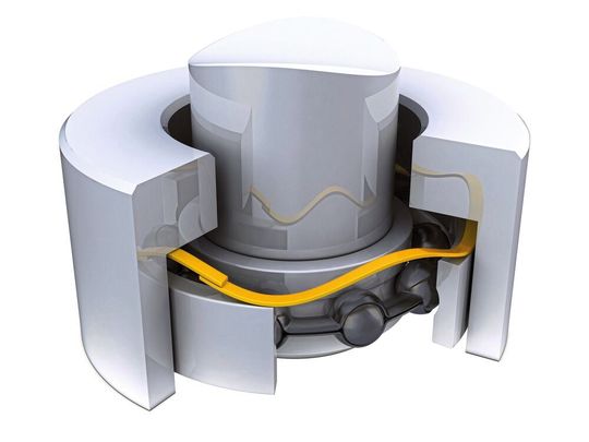Eine einlagige Wellenfeder von Smalley/TFC zur Lagefixierung eines Wälzlagers zum Einsatz im Getriebebau. Eine einlagige Wellenfeder von Smalley/TFC zur Lagefixierung eines Wälzlagers zum Einsatz im Getriebebau.