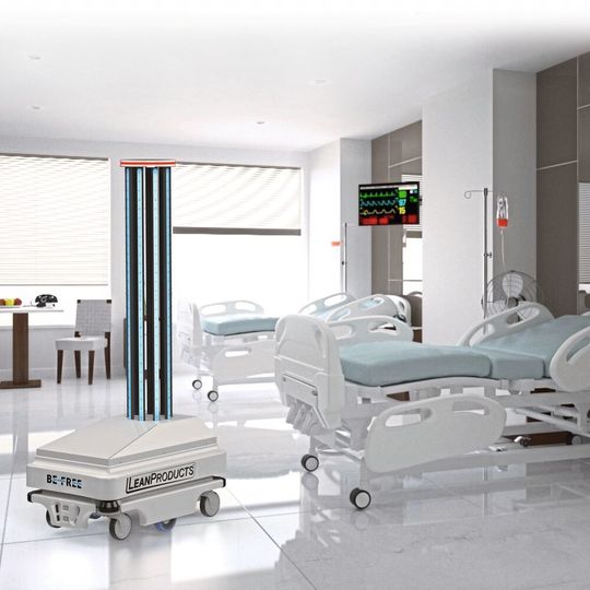 Die fahrbaren Plattformen von MiR bewegen sich autonom und desinfizieren mithilfe spezieller Aufsatzmodule Krankenhäuser oder Flughäfen. Die fahrbaren Plattformen von MiR bewegen sich autonom und desinfizieren mithilfe spezieller Aufsatzmodule Krankenhäuser oder Flughäfen.