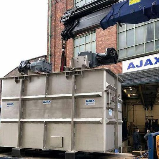 One of the 8T capacity vertical blenders leaves Ajax’s Bolton, UK works. One of the 8T capacity vertical blenders leaves Ajax’s Bolton, UK works.