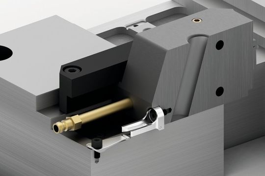 Installation example of Meusburger’s new E 3050 leaf spring roll stopper type A in a cavity plate. Installation example of Meusburger’s new E 3050 leaf spring roll stopper type A in a cavity plate.