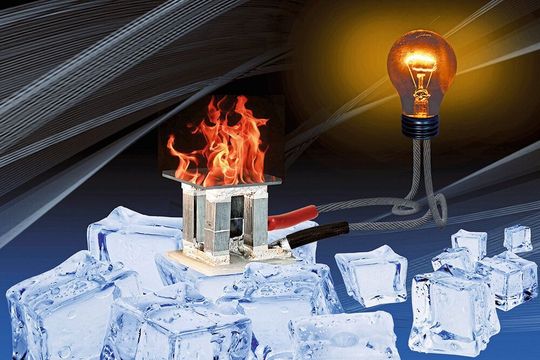 Ein thermoelektrischer Generator wandelt Temperaturunterschiede direkt in elektrische Energie um. Ein thermoelektrischer Generator wandelt Temperaturunterschiede direkt in elektrische Energie um.