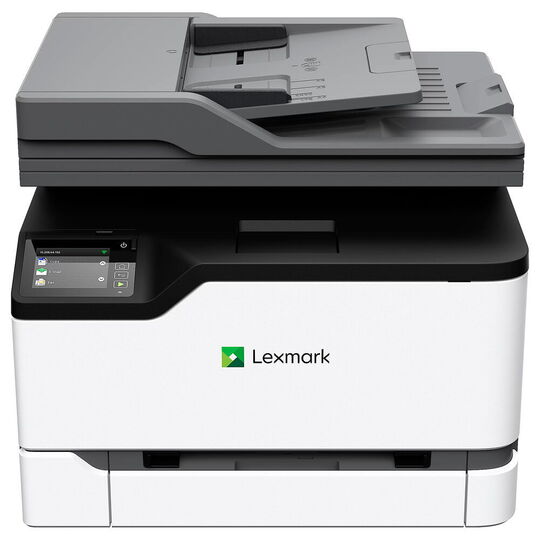La impresora multifunción compacta en color Lexmark MC3224i imprime hasta 22 páginas por minuto. Ofrece impresión a doble cara y se controla a través de una pantalla táctil de 2,8 pulgadas.