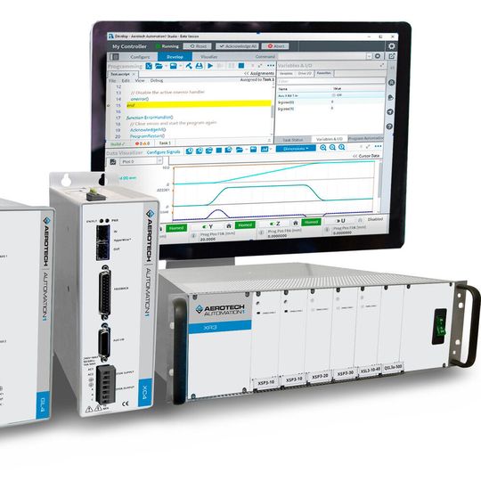Control platform in Release 1.2: The Automation1 hardware has a built-in digital and analogue I/O, allowing an easy integration of complex motion and the associated control of process tools. Control platform in Release 1.2: The Automation1 hardware has a built-in digital and analogue I/O, allowing an easy integration of complex motion and the associated control of process tools.