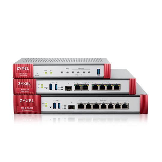 Die Firewalls der Serie USG Flex von Zyxel kommen mit Funktionen wie Anti-Malware, Intrusion Detection and Prevention und Bedrohungsfiltern. Die Firewalls der Serie USG Flex von Zyxel kommen mit Funktionen wie Anti-Malware, Intrusion Detection and Prevention und Bedrohungsfiltern.