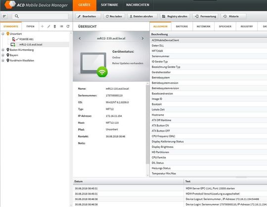 Mehr Funktionen! ACD Elektronik hat seinen mobilen Device Manager (MDM) um Zugriffsmöglichkeiten auf die Staplerterminals der MFT1x-Serie erweitert. Mehr Funktionen! ACD Elektronik hat seinen mobilen Device Manager (MDM) um Zugriffsmöglichkeiten auf die Staplerterminals der MFT1x-Serie erweitert.
