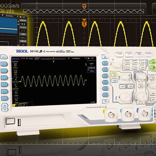 Einsteier-Oszilloskop: Das DS1102Z-E mit 100 MHz und einer Auflösung von 8 Bit. Einsteier-Oszilloskop: Das DS1102Z-E mit 100 MHz und einer Auflösung von 8 Bit.