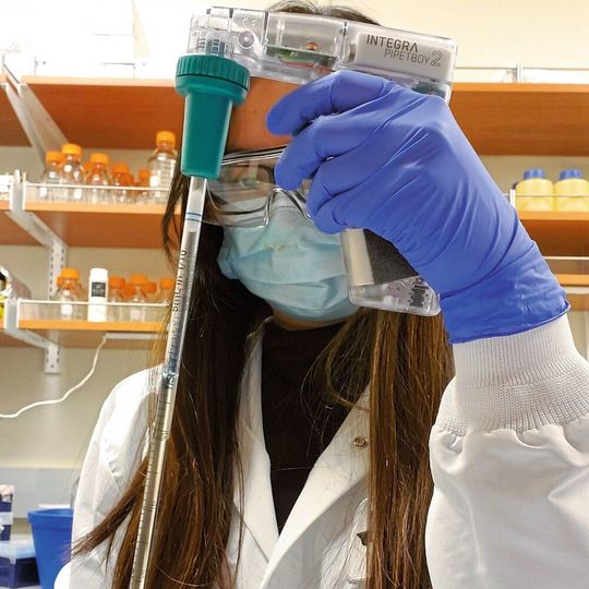 Die Forscherin Whitney Ong mit dem Pipetboy Die Forscherin Whitney Ong mit dem Pipetboy
