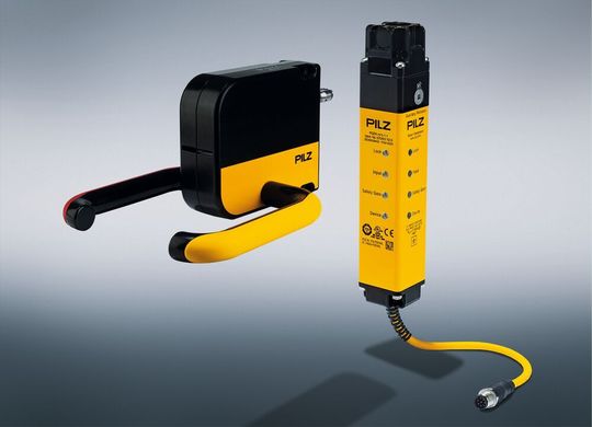 Sichere Komplettlösungen von Pilz für Türen: PSENmlock und das PSENmlock-Türgriffmodul mit integrierter Fluchtentriegelung.