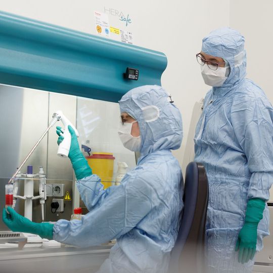 Im GMP-Labor der Universität Heidelberg werden CAR-T-Zelltherapeutika derzeit manuell hergestellt. Dies ist äußerst personalintensiv und muss zudem in Reinraumumgebung der höchsten Klassen A oder B erfolgen. Im GMP-Labor der Universität Heidelberg werden CAR-T-Zelltherapeutika derzeit manuell hergestellt. Dies ist äußerst personalintensiv und muss zudem in Reinraumumgebung der höchsten Klassen A oder B erfolgen.