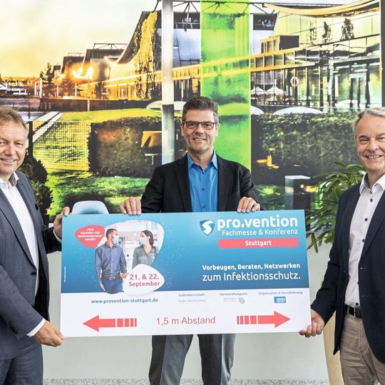 Michael Kynast, Geschäftsführer Messe Erfurt; Stefan Lohnert, Geschäftsführer Messe Stuttgart und Roland Bleinroth, Geschäftsführer Messe Stuttgart (von links) freuen sich auf die Provention Stuttgart. Michael Kynast, Geschäftsführer Messe Erfurt; Stefan Lohnert, Geschäftsführer Messe Stuttgart und Roland Bleinroth, Geschäftsführer Messe Stuttgart (von links) freuen sich auf die Provention Stuttgart.