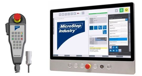 MSE SmartControl ist eine erste gemeinsame Entwicklung von Microstep und Eckelmann. Die Faserlasermaschinen der neuesten Generation MSE Smart FL lassen sich damit intuitiv über einen robusten 21,5 Zoll Industrie-Panel-PC bedienen, auf dem das bereits IIoT-fähige E°Cut HMI von Eckelmann läuft. Zusätzlich ist eine flexible Bedienung per Handbediengerät möglich, welches in Funktionalität und Design optimal auf die Anwendung abgestimmt wurde. MSE SmartControl ist eine erste gemeinsame Entwicklung von Microstep und Eckelmann. Die Faserlasermaschinen der neuesten Generation MSE Smart FL lassen sich damit intuitiv über einen robusten 21,5 Zoll Industrie-Panel-PC bedienen, auf dem das bereits IIoT-fähige E°Cut HMI von Eckelmann läuft. Zusätzlich ist eine flexible Bedienung per Handbediengerät möglich, welches in Funktionalität und Design optimal auf die Anwendung abgestimmt wurde.