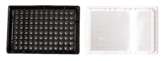 Drei typische Zellkulturplatten mit unterschiedlicher Wellgröße und Färbung. (Abb. 1)