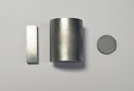 Purified tin selenide shown in pellet form. The material has extraordinarily high thermoelectric performance. Purified tin selenide shown in pellet form. The material has extraordinarily high thermoelectric performance.