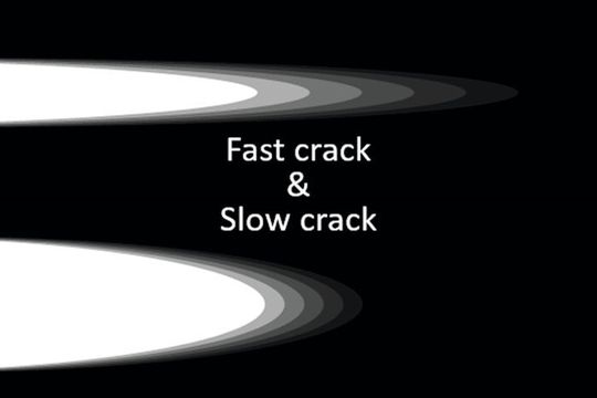 Researchers from The University of Tokyo Institute of Industrial Science developd an experimentally supported mathematical model that defines the velocity jump mechanism in crack propagation. Researchers from The University of Tokyo Institute of Industrial Science developd an experimentally supported mathematical model that defines the velocity jump mechanism in crack propagation.