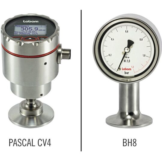 Neben dem Pascal CV4 bietet Labom ein breites Portfolio an weiteren für die Pharmaindustrie geeigneten Temperatur- und Druckmessgeräten mit Edelstahlgehäusen. So z. B. das komplett autoklavierbare, mechanische Druckmessgerät BH8.