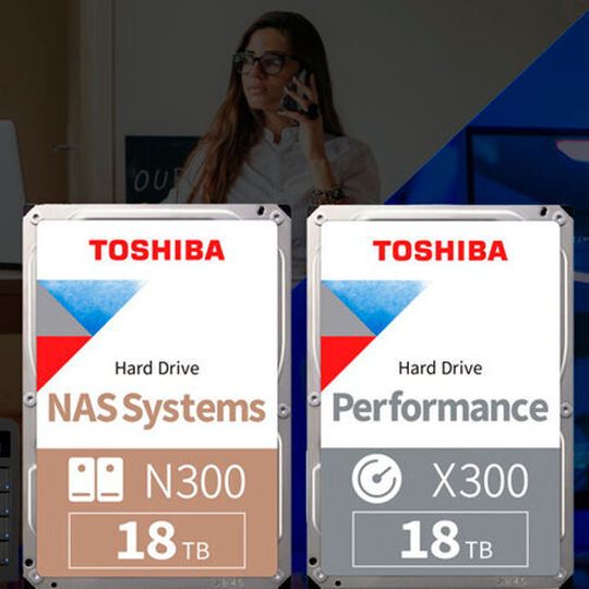Die HDDs der Toshiba-Baureihen N300 und X300 fassen je 18 Terabyte. Die HDDs der Toshiba-Baureihen N300 und X300 fassen je 18 Terabyte.