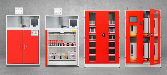 Die Würth-Highlights zur Arbeitsschutzmesse A+A sind in Halle 5 das Wiegesystem Orsymat WGT (rechts) für PSA-Produkte (Persönliche Schutzausrüstung) sowie das Gefahrstoffsystem Orsymat CHE (links) für die automatisierte Beschaffung und Ausgabe von chemischen Produkten. Die Würth-Highlights zur Arbeitsschutzmesse A+A sind in Halle 5 das Wiegesystem Orsymat WGT (rechts) für PSA-Produkte (Persönliche Schutzausrüstung) sowie das Gefahrstoffsystem Orsymat CHE (links) für die automatisierte Beschaffung und Ausgabe von chemischen Produkten.