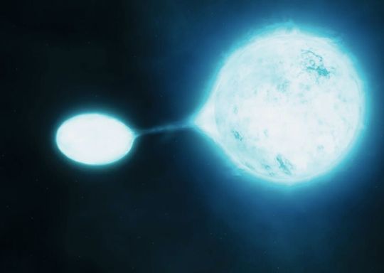 Massereiche Sterne kommen oft in engen Doppelsternsystemen vor, bei denen ein Stern seinem Begleitstern Masse entzieht. Neue Untersuchungen von MPA-Forschern haben nun gezeigt, dass diese Doppelsternsysteme etwa doppelt so viel Kohlenstoff produzieren wie einzelne, massereiche Sterne. Massereiche Sterne kommen oft in engen Doppelsternsystemen vor, bei denen ein Stern seinem Begleitstern Masse entzieht. Neue Untersuchungen von MPA-Forschern haben nun gezeigt, dass diese Doppelsternsysteme etwa doppelt so viel Kohlenstoff produzieren wie einzelne, massereiche Sterne.