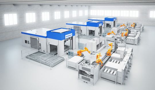 Blick auf das Layout einer mit neuen Dieffenbacher-Composite-Verarbeitungsanlagen ausgestatteten Produktionslinie inklusive neuartiger Kurzhubpressen mit adaptiver Akkusteuerung. Alles im Sinne der Energieeffizienz, heißt es. Blick auf das Layout einer mit neuen Dieffenbacher-Composite-Verarbeitungsanlagen ausgestatteten Produktionslinie inklusive neuartiger Kurzhubpressen mit adaptiver Akkusteuerung. Alles im Sinne der Energieeffizienz, heißt es.