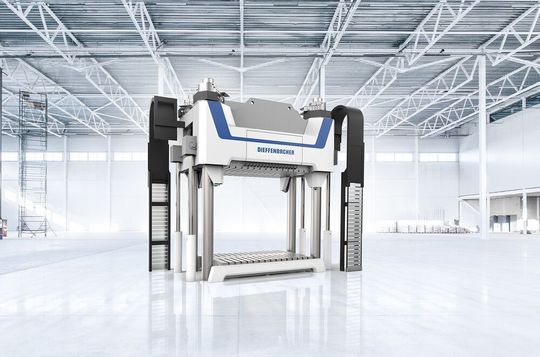 Das ist die Kurzhubpresse Fiberpress von Dieffenbacher.