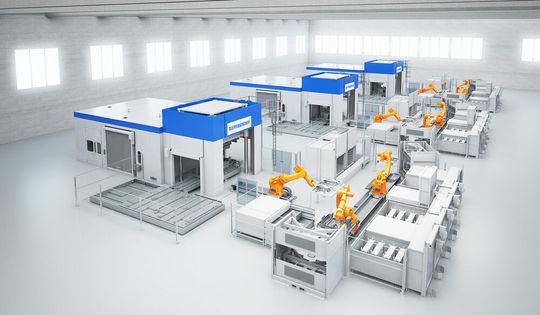 Blick auf das Layout einer mit neuen Dieffenbacher-Composite-Verarbeitungsanlagen ausgestatteten Produktionslinie inklusive neuartiger Kurzhubpressen mit adaptiver Akkusteuerung. Alles im Sinne der Energieeffizienz, heißt es. Blick auf das Layout einer mit neuen Dieffenbacher-Composite-Verarbeitungsanlagen ausgestatteten Produktionslinie inklusive neuartiger Kurzhubpressen mit adaptiver Akkusteuerung. Alles im Sinne der Energieeffizienz, heißt es.