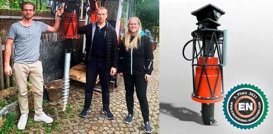 Alexander Berkmann, Wilhelm Menke und Ilona Pollari wollen mit ihrer Eindrehvorrichtung einen Beitrag zum Umweltschutz und der Sicherung von Baumbeständen leisten.