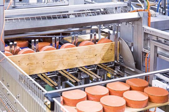 Die Käsepflegeanlage automatisiert komplexe Aufgaben in einer österreichischen Grosskäserei. Die Käsepflegeanlage automatisiert komplexe Aufgaben in einer österreichischen Grosskäserei.