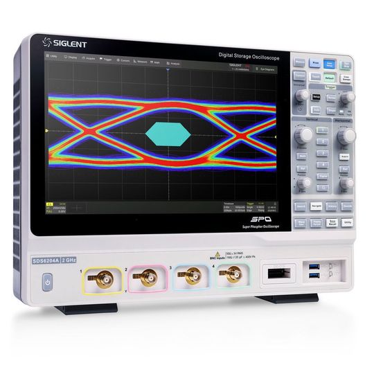 Neue Eingangsstufe: Die Serie SDS6000A von Siglent bietet eine Bandbreite von 2 GHz und eine Abtastrate von 5 GS/s je Kanal. Insgesamt stehen vier analoge Kanäle bereit. Neue Eingangsstufe: Die Serie SDS6000A von Siglent bietet eine Bandbreite von 2 GHz und eine Abtastrate von 5 GS/s je Kanal. Insgesamt stehen vier analoge Kanäle bereit.