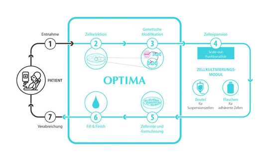 Das Stuttgart-Heidelberger ProCell-for-Patient-Modell sieht vor, dass wesentliche Schritte der Herstellung von Zelltherapeutika vollautomatisch in einem Isolator ablaufen. Der Prototyp wird im Robert-Bosch-Krankenhaus, Stuttgart, installiert.