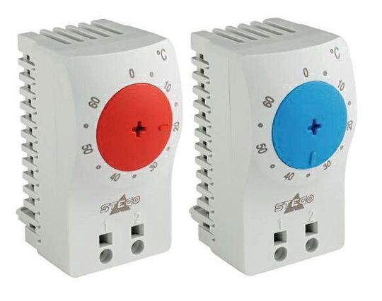 Die beiden Thermostate sind als Zweipunktregler mit einem Fühlerelement aus Thermobimetall ausgeführt. Die beiden Thermostate sind als Zweipunktregler mit einem Fühlerelement aus Thermobimetall ausgeführt.