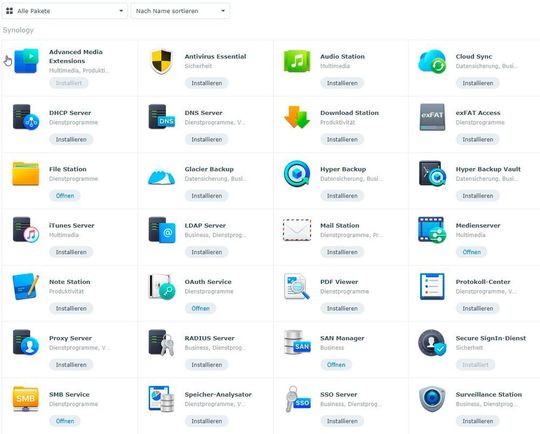 Synology bietet zahlreiche Pakete an, mit denen sich die NAS-Systeme erweitern lassen. Auch Eigenentwicklungen sind möglich. Synology bietet zahlreiche Pakete an, mit denen sich die NAS-Systeme erweitern lassen. Auch Eigenentwicklungen sind möglich.