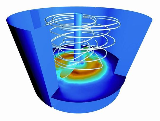 Modellierung mit numerischer Strömungsmechanik (CFD) unterstützt Ingenieure bei der Optimierung des Produktdesigns und von Betriebsabläufen. Im Bild zu sehen sind die Verwirbelungen in einem Rührer. Modellierung mit numerischer Strömungsmechanik (CFD) unterstützt Ingenieure bei der Optimierung des Produktdesigns und von Betriebsabläufen. Im Bild zu sehen sind die Verwirbelungen in einem Rührer.