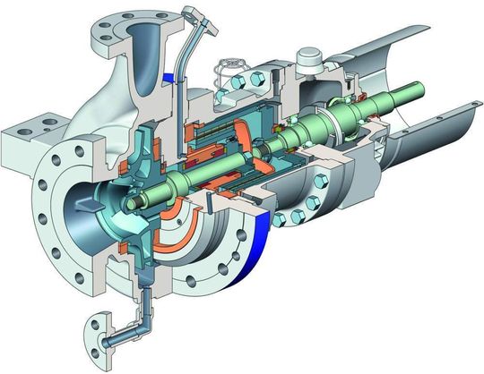 Prozesspumpen, die in Raffinerien und Chemiewerken eingesetzt werden, müssen häufig äußerst hohen Ansprüchen an die Dichtigkeit genügen. Sulzer Pumps bietet die Prozesspumpenreihe OHH auch mit zwei hermetisch gedichteten Typen an: mit Magnetkupplung (OHM, Bild) und mit Spaltrohrmotor (OHC). Prozesspumpen, die in Raffinerien und Chemiewerken eingesetzt werden, müssen häufig äußerst hohen Ansprüchen an die Dichtigkeit genügen. Sulzer Pumps bietet die Prozesspumpenreihe OHH auch mit zwei hermetisch gedichteten Typen an: mit Magnetkupplung (OHM, Bild) und mit Spaltrohrmotor (OHC).