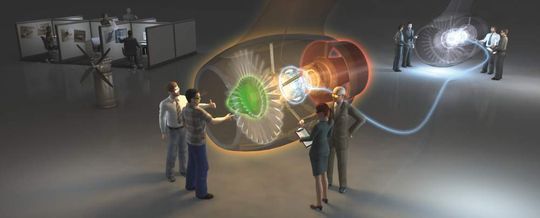 Idealsituation der Virtuellen Realität: Mitarbeiter verschiedener Disziplinen sowie Kunden können an der virtuellen Darstellung diskutieren. Den Blechspezialisten genügt hier sicherlich eine dreidimensionale Darstellung auf einer Projektionswand, denn auch so lässt sich die Kommunikation untereinander verbessern. Bild: Icido Idealsituation der Virtuellen Realität: Mitarbeiter verschiedener Disziplinen sowie Kunden können an der virtuellen Darstellung diskutieren. Den Blechspezialisten genügt hier sicherlich eine dreidimensionale Darstellung auf einer Projektionswand, denn auch so lässt sich die Kommunikation untereinander verbessern. Bild: Icido