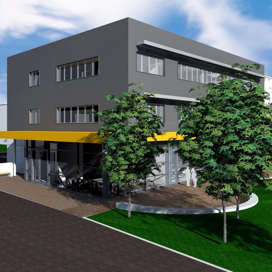 Visualisierung des zweiten Bauabschnittes der Forschungsfabrik Wasserstoff und Brennstoffzelle. Visualisierung des zweiten Bauabschnittes der Forschungsfabrik Wasserstoff und Brennstoffzelle.