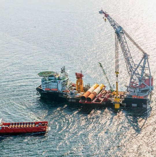 Construction work for the Hollandse Kust Zuid offshore wind farm in the North Sea is progressing. Construction work for the Hollandse Kust Zuid offshore wind farm in the North Sea is progressing.