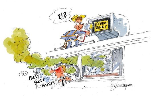 Lufttechnische Anlagen in Laboratorien sind häufig aus Gründen der Sicherheit und des Gesundheitsschutzes unerlässlich, um die Vorgaben der Gefahrstoffverordnung zu erfüllen. (Cartoon: Michael Hüter) Lufttechnische Anlagen in Laboratorien sind häufig aus Gründen der Sicherheit und des Gesundheitsschutzes unerlässlich, um die Vorgaben der Gefahrstoffverordnung zu erfüllen. (Cartoon: Michael Hüter)
