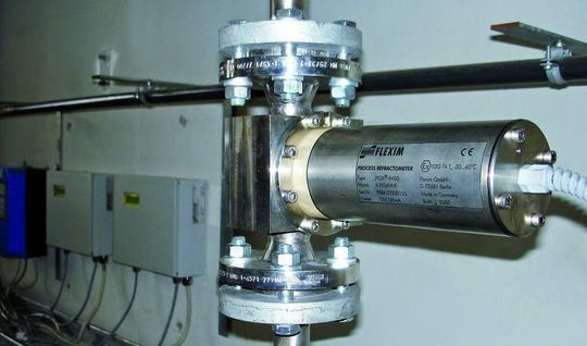 Das Prozessrefraktometer im Messeinsatz: Hier überwacht es kontinuierlich die Glykolkonzentration. (Bild: Flexim) Das Prozessrefraktometer im Messeinsatz: Hier überwacht es kontinuierlich die Glykolkonzentration. (Bild: Flexim)