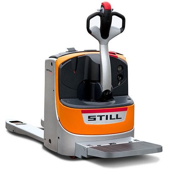 Die Niederhubwagen-Modelle EXU 20 und EXU 22 sind für mittlere Transportstrecken auch mit einer klappbaren und gefederten Standplattform erhältlich. Die Niederhubwagen-Modelle EXU 20 und EXU 22 sind für mittlere Transportstrecken auch mit einer klappbaren und gefederten Standplattform erhältlich.