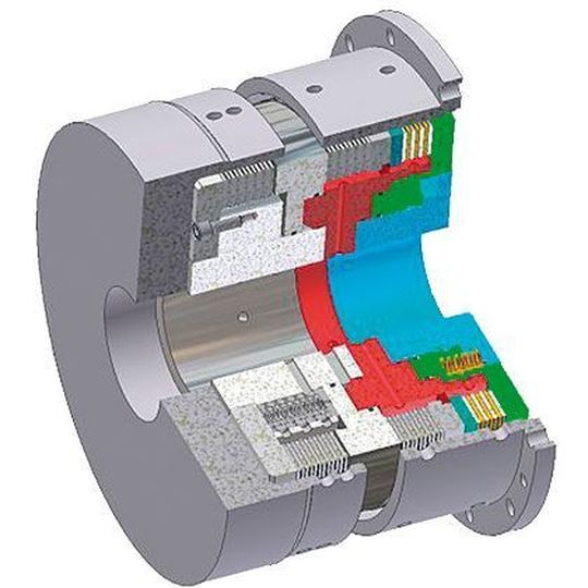 Bild 1: Hydraulisch betätigte Kupplungs-Brems-Kombination mit integrierter Hochhalteeinrichtung. Sie bietet drei Funktionen auf kleinstem Raum. Bild 1: Hydraulisch betätigte Kupplungs-Brems-Kombination mit integrierter Hochhalteeinrichtung. Sie bietet drei Funktionen auf kleinstem Raum.