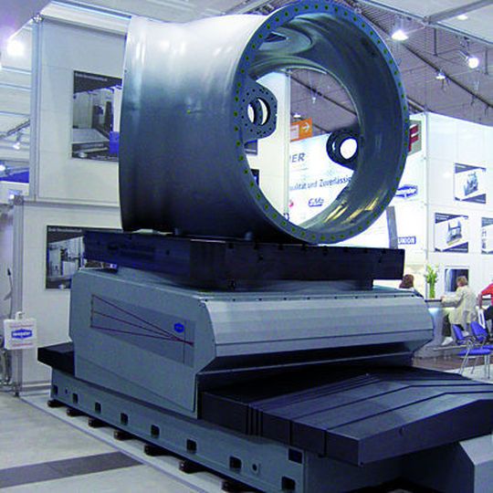 Jüngste Entwicklung ist ein Drehtisch für den Bereich Windkraft mit einer Kinematik, die das Neigen um ±8° ermöglicht und Werkstücke mit einem Gewicht bis 100 t trägt. Jüngste Entwicklung ist ein Drehtisch für den Bereich Windkraft mit einer Kinematik, die das Neigen um ±8° ermöglicht und Werkstücke mit einem Gewicht bis 100 t trägt.