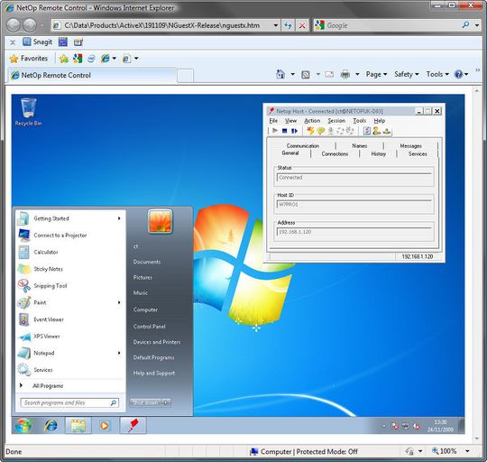 Windows 7 Session mit dem Host der neuen Netop Remote Control Software 9.5 Windows 7 Session mit dem Host der neuen Netop Remote Control Software 9.5